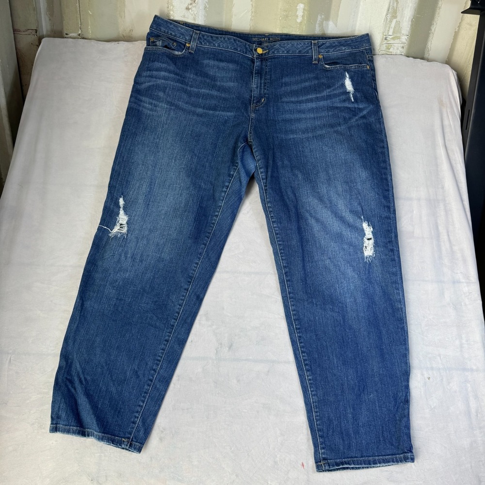 Michael Kors Womens Skinny Jeans Blue Denim Whisker Distressed 5-Pocket 20W